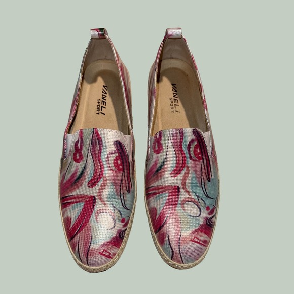 Vaneli Sport Shoes - Vaneli Sport Women Abstract Print Espadrille Platform Slip On Sneakers Pink 9.5M